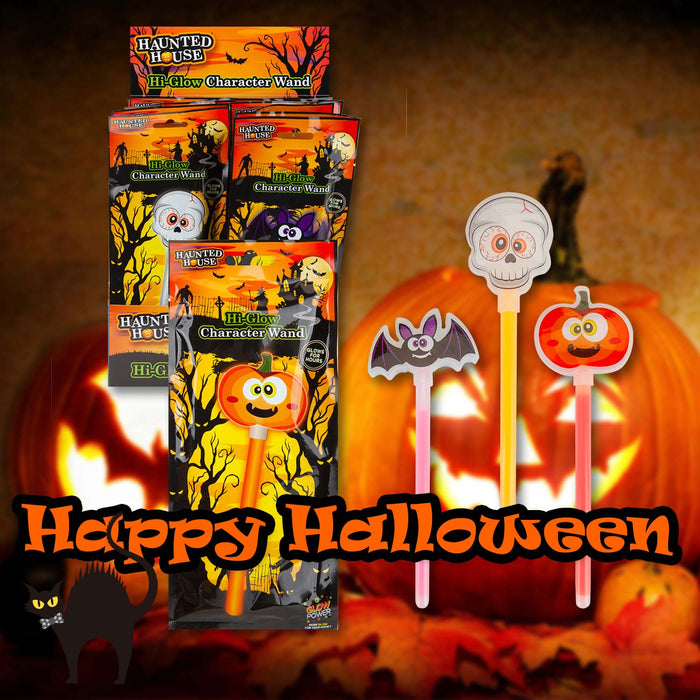 Halloween Glow Stick Wand Pumpkin-Skull-Bat, 1 Piece Mystery Bag 17cm MultiColour