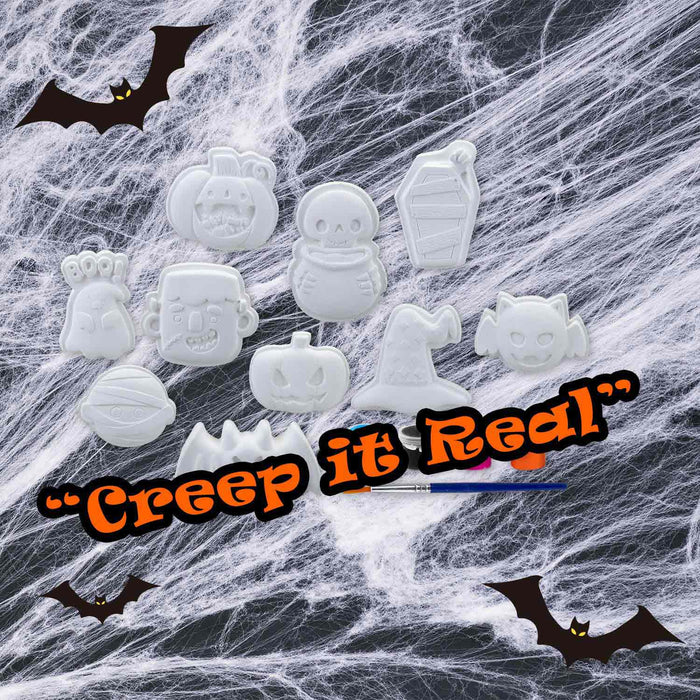 Halloween Decorations Craft Kit Pack of 10 Designs 6 x Paints, Brush