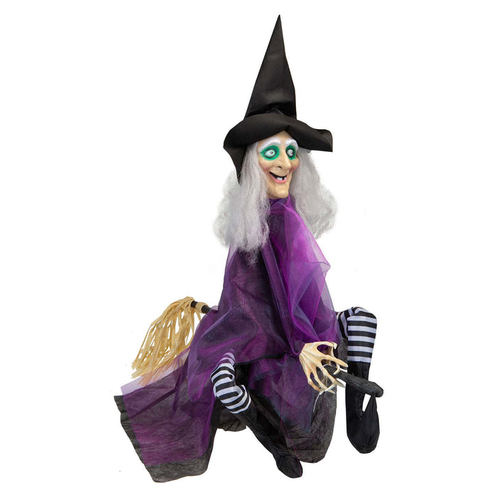 Animated Witch Halloween Kicking Leg Light Decoration Trick or Treat 90cm Purple