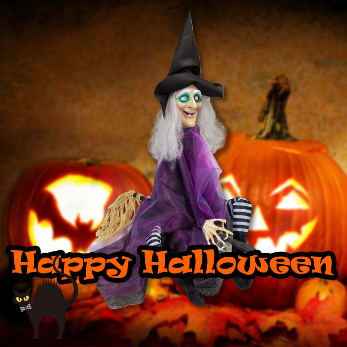 Animated Witch Halloween Kicking Leg Light Decoration Trick or Treat 90cm Purple