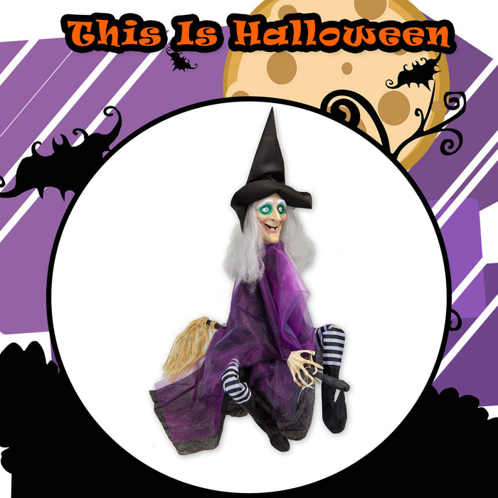 Animated Witch Halloween Kicking Leg Light Decoration Trick or Treat 90cm Purple