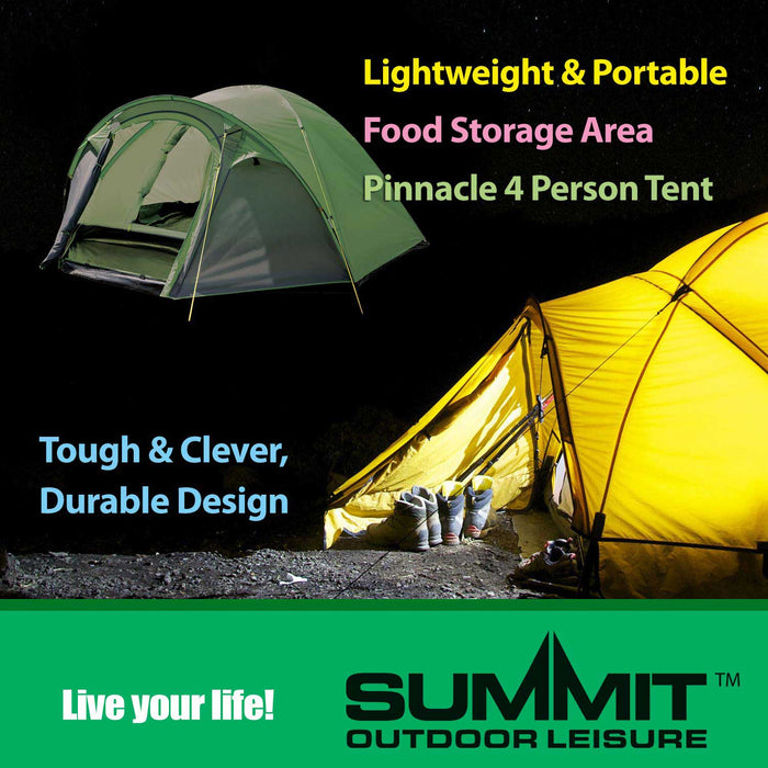 Green Four Person Tent Double Skin Dome-Summit, Camping, Holiday