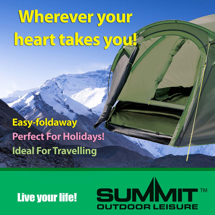 Green Four Person Tent Double Skin Dome-Summit, Camping, Holiday