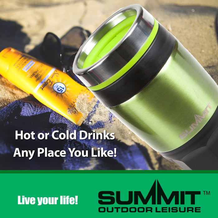 Green 400ml Travel Mug Insulated Metallic Cup - Outdoor Leisure