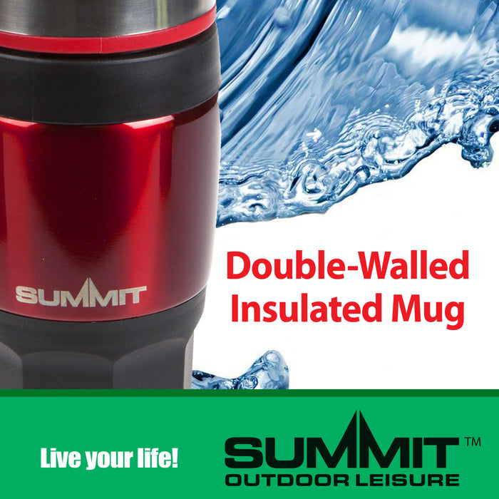 Red 400ml Travel Mug Insulated Metallic Cup - Outdoor Leisure