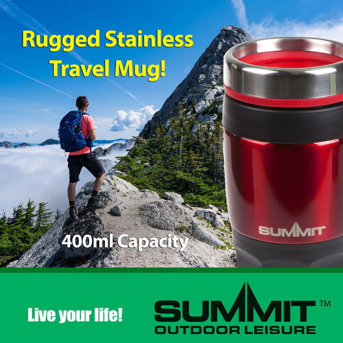 Red 400ml Travel Mug Insulated Metallic Cup - Outdoor Leisure