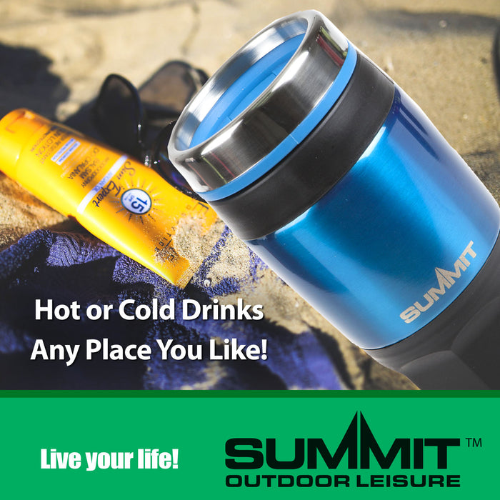 Blue 400ml Travel Mug Insulated Metallic Cup - Outdoor Leisure