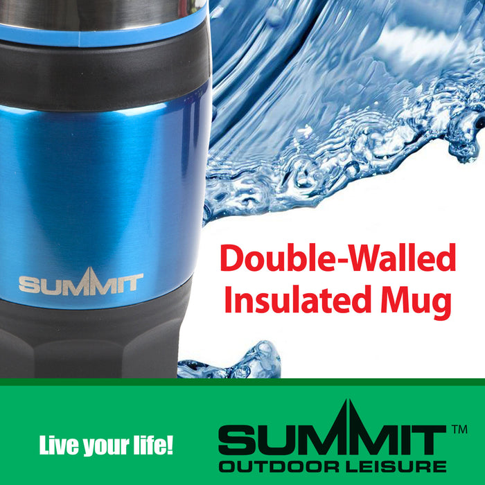 Blue 400ml Travel Mug Insulated Metallic Cup - Outdoor Leisure