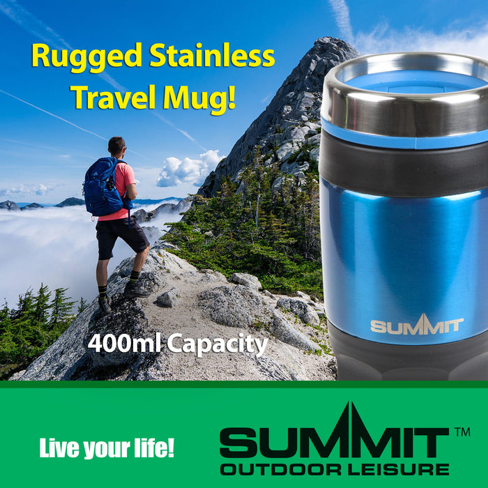Blue 400ml Travel Mug Insulated Metallic Cup - Outdoor Leisure