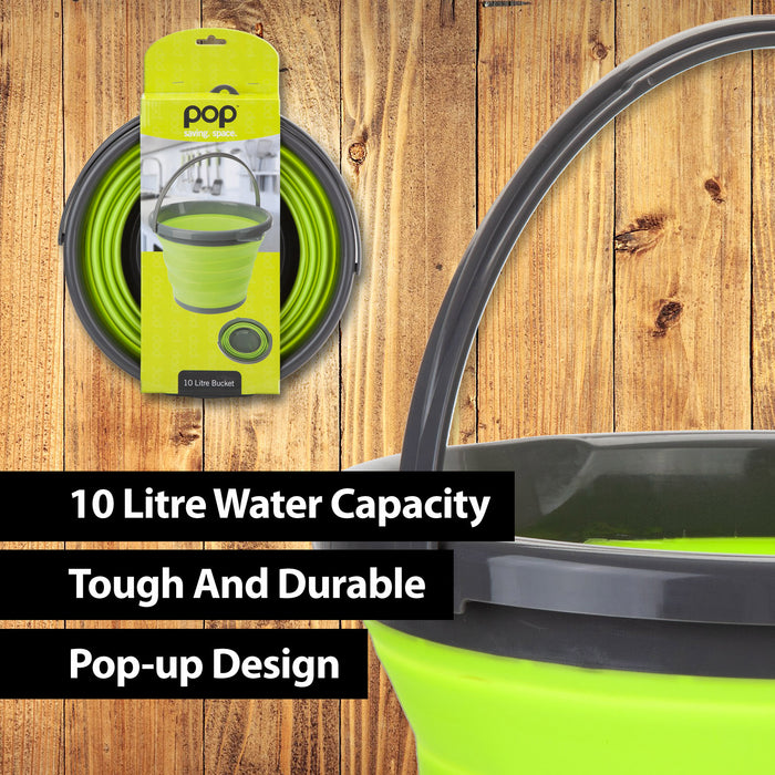 Pop Collapsible Green Bucket 10L With Handle - Summit