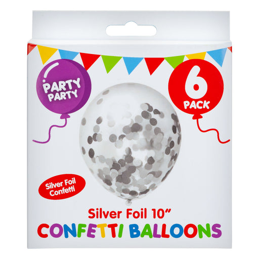 Silver Confetti 10" Balloons Transparent Foil Filled Party Decorations (6 Pack)