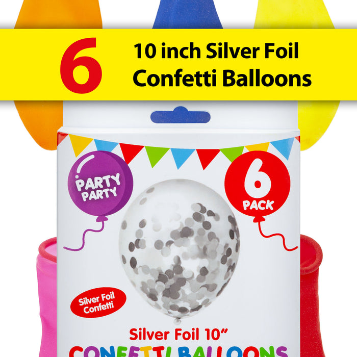 Silver Confetti 10" Balloons Transparent Foil Filled Party Decorations (6 Pack)