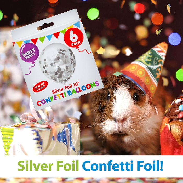 Silver Confetti 10" Balloons Transparent Foil Filled Party Decorations (6 Pack)