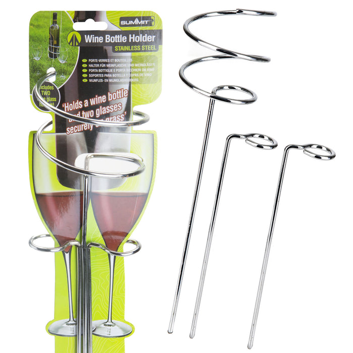 Wine Bottle & Glass Holder 3 Piece Steel Picnic Set - Summit