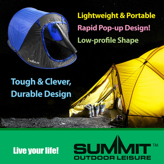 VFM/ - Blue Double Pop-Up Tent Two Person, for Camping, Holiday, Festival