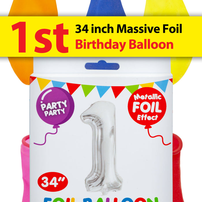 Silver Foil Number 1 Balloon 34" Metallic Party Decoration