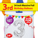 Silver Foil Number 3 Balloon 34" Metallic Party Decoration