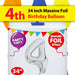 Silver Foil Number 4 Balloon 34" Metallic Party Decoration