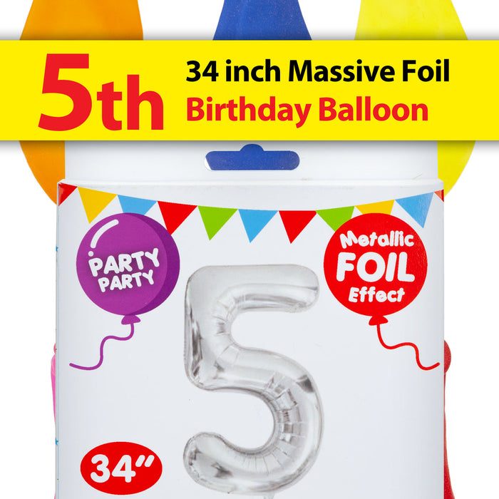 Silver Foil Number 5 Balloon 34" Metallic Party Decoration