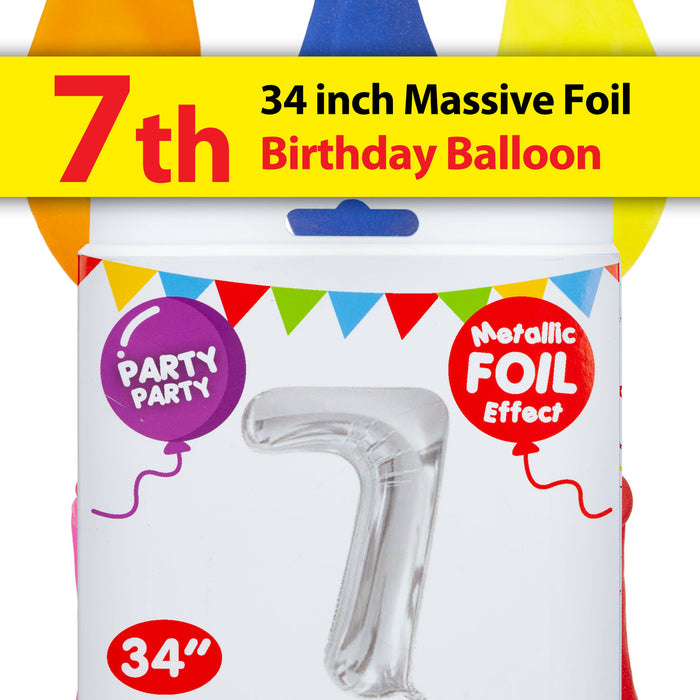 Silver Foil Number 7 Balloon 34" Metallic Party Decoration