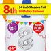 Silver Foil Number 8 Balloon 34" Metallic Party Decoration