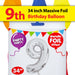 Silver Foil Number 9 Balloon 34" Metallic Party Decoration