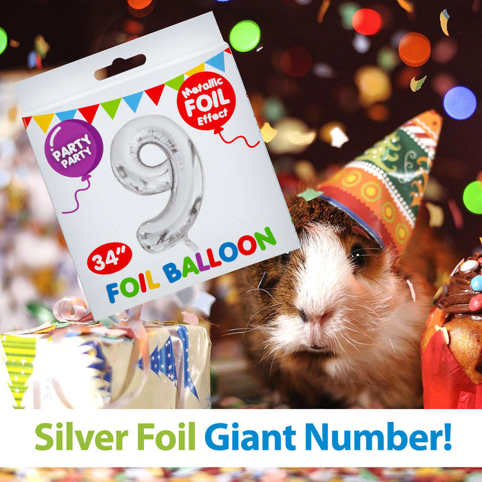 Silver Foil Number 9 Balloon 34" Metallic Party Decoration