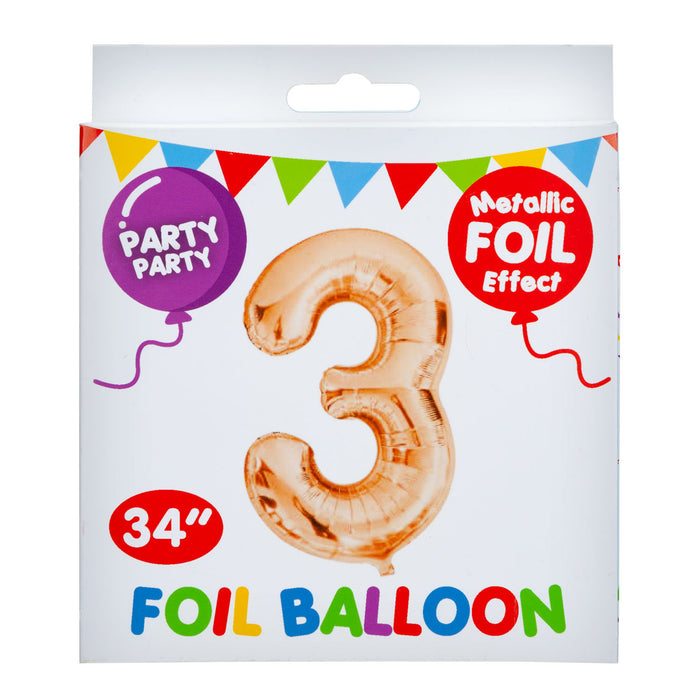 Rose Gold Foil Number 3 Balloon 34" Metallic Party Decoration