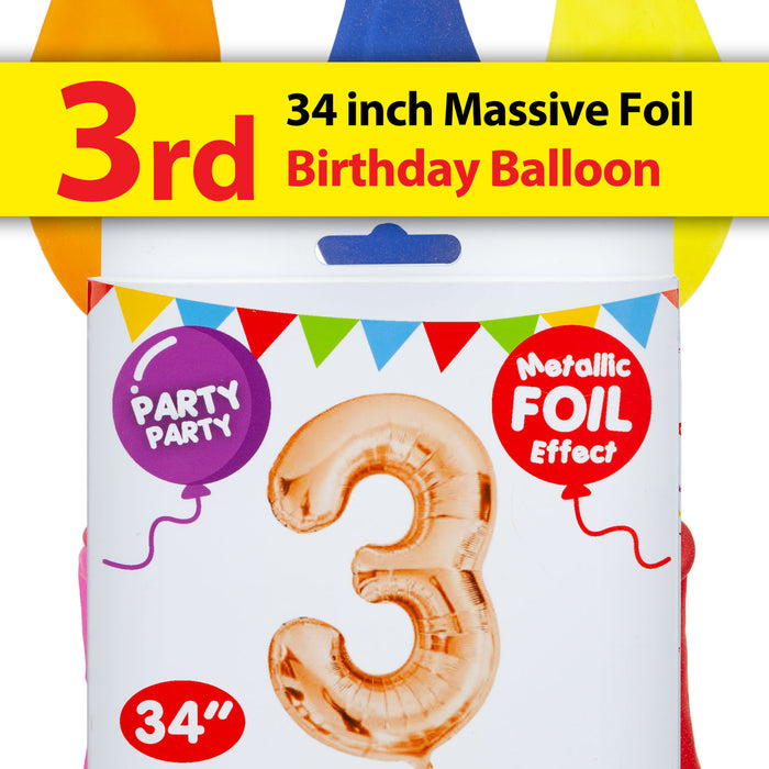 Rose Gold Foil Number 3 Balloon 34" Metallic Party Decoration