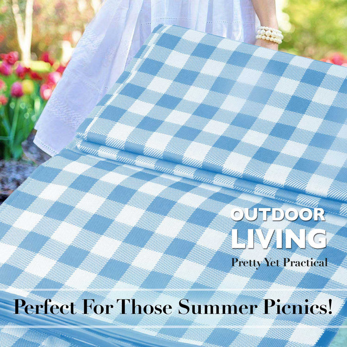 Blue Oxford Picnic Blanket - Waterproof Gingham - Summit