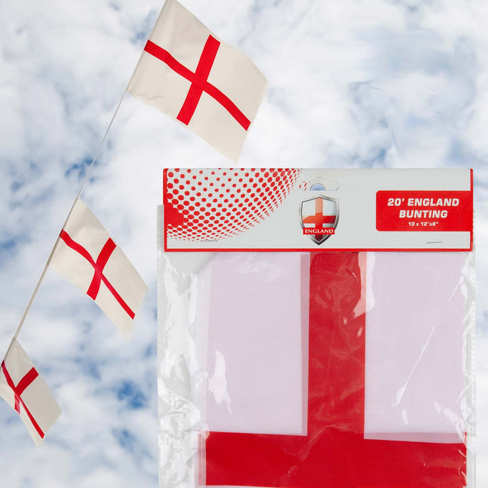 England 20ft Bunting 8 Flags - St. Georges Day, Football, Cricket or Rugby