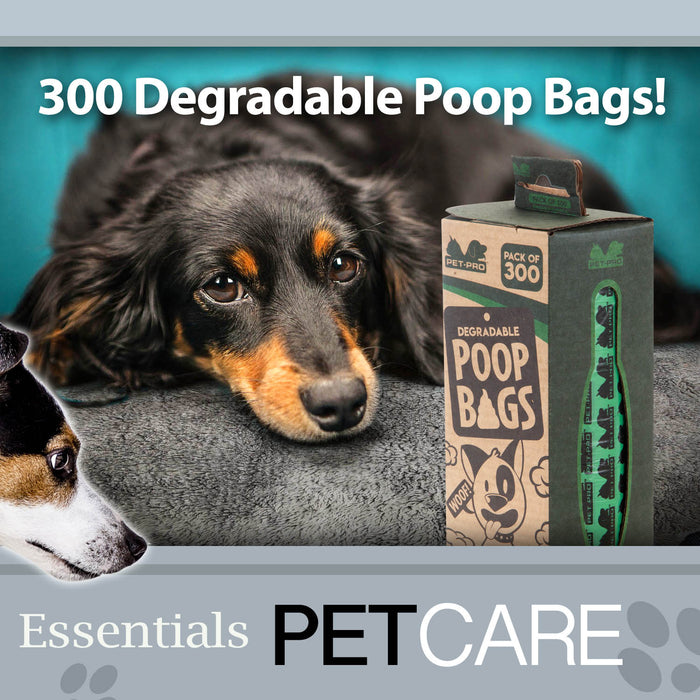 Degradable Green Poop Bags Roll Dispenser Box Pet-Pro Essential (300 Pack)