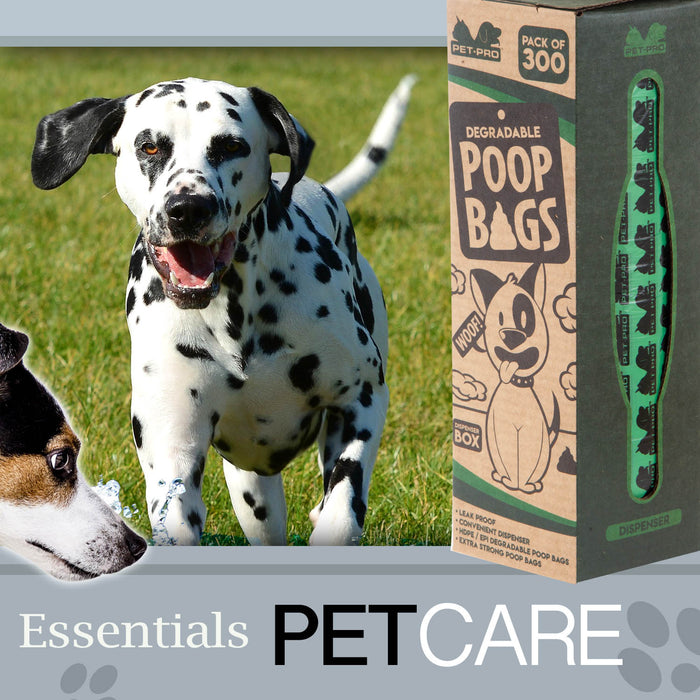 Degradable Green Poop Bags Roll Dispenser Box Pet-Pro Essential (300 Pack)