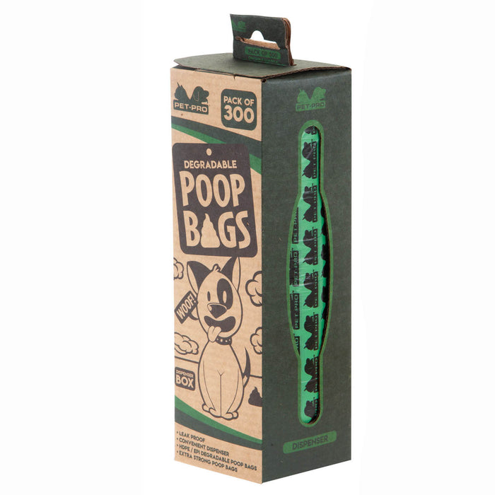 Degradable Green Poop Bags Roll Dispenser Box Pet-Pro Essential (300 Pack)