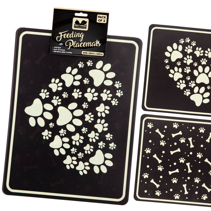 Pet Feeding Floor Placemats Assorted Designs - Playful Pets (2 Pack)