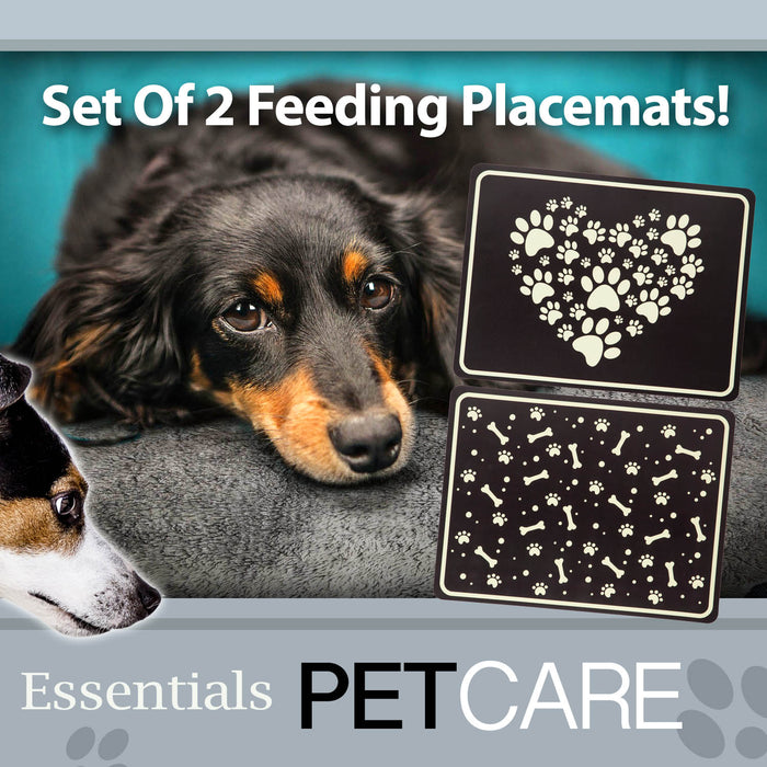 Pet Feeding Floor Placemats Assorted Designs - Playful Pets (2 Pack)