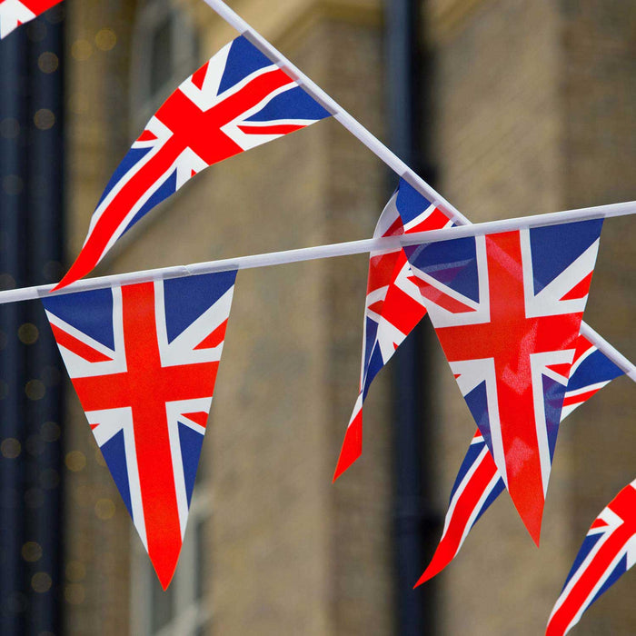 Union Jack Bunting Triangle 20ft 12 Flags, Coronation Jubilee Sporting events