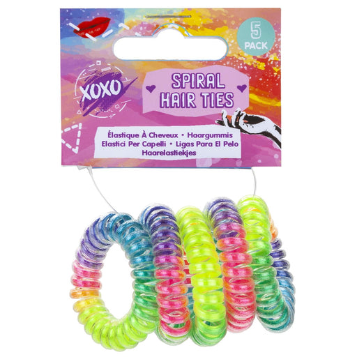 Spiral Rainbow Hair Ties Shiny Pony Tail Bands - XOXO (5 Pack)