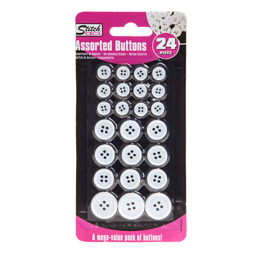 Assorted White Sewing Buttons - Stitch in Time - (24 Pack)