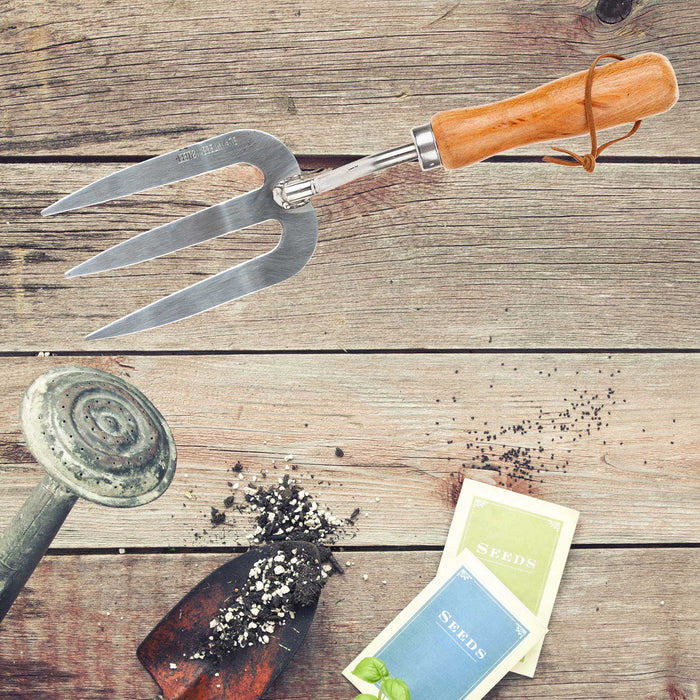 Garden Fork & Trowel Set - Stainless Steel With Wooden Handles