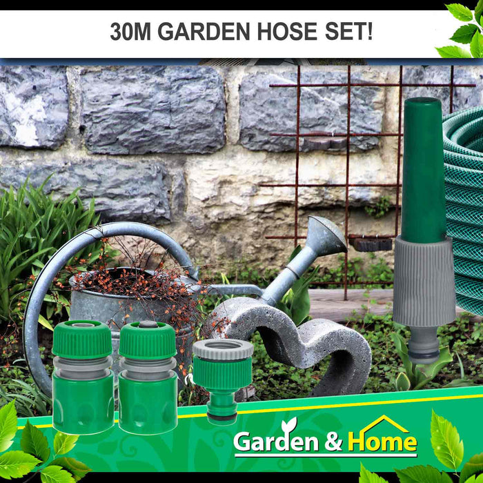Garden Hose & Connector 4 Piece Set 30m Reinforced Pipe - Roots & Shoots