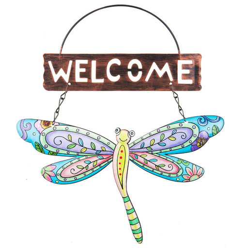 Metal Dragonfly Welcome Sign Assorted Designs Hanging Garden Decoration