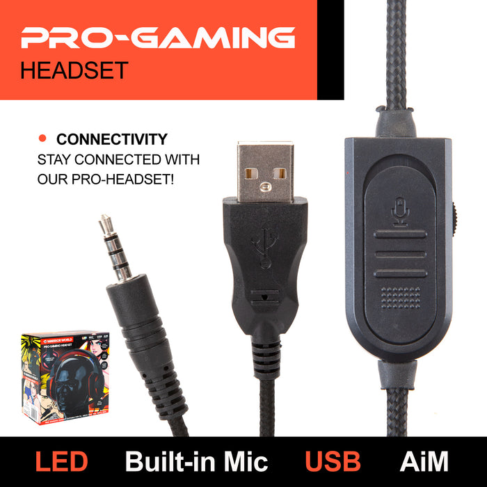 Pro Gaming LED Headset & Mic Red Light Up Speakers - Warrior World