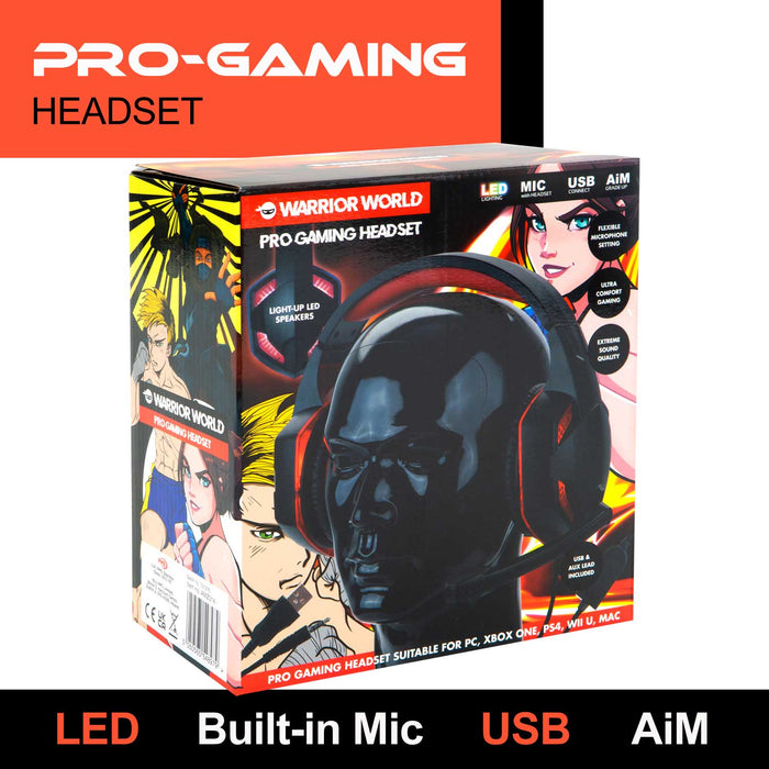 Pro Gaming LED Headset & Mic Red Light Up Speakers - Warrior World