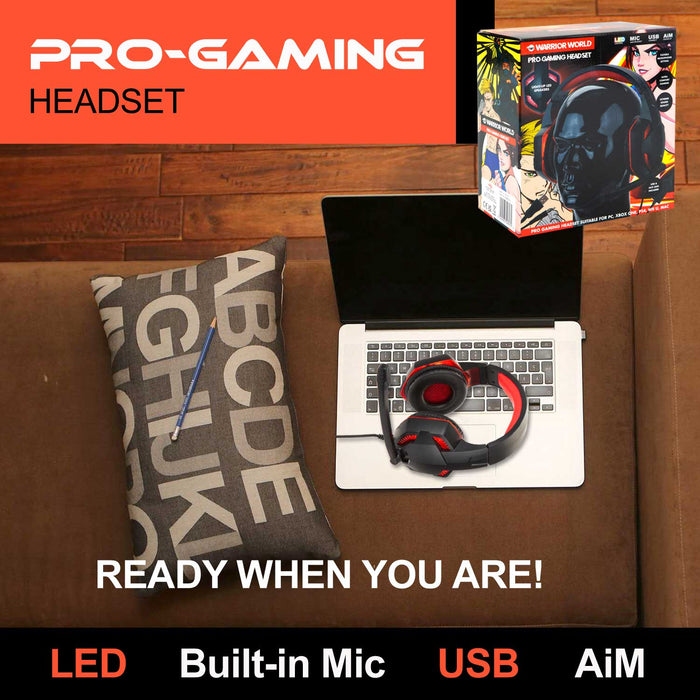 Pro Gaming LED Headset & Mic Red Light Up Speakers - Warrior World