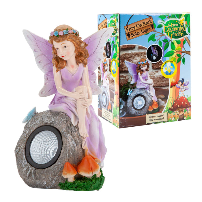 Enchanted Lilac Solar Fairy On Rock Garden Light