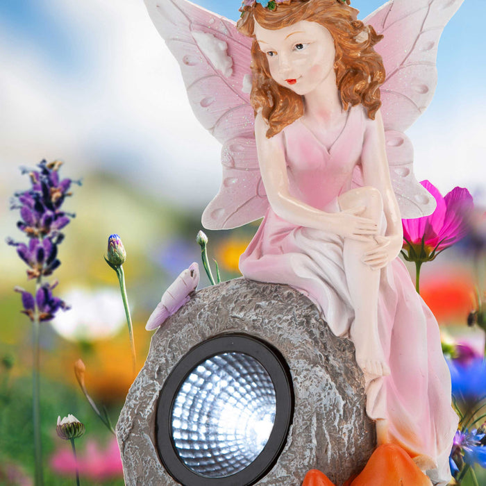 Enchanted Pink Solar Fairy On Rock Garden Light