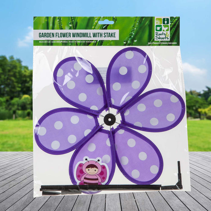 Assorted Dotty Flower Windmills - Pink, Purple or Blue 29cm