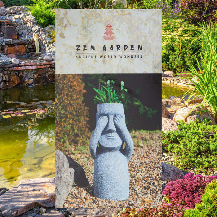 Easter Island Hiding Planter - See No Evil - 12" Zen Garden Ornament