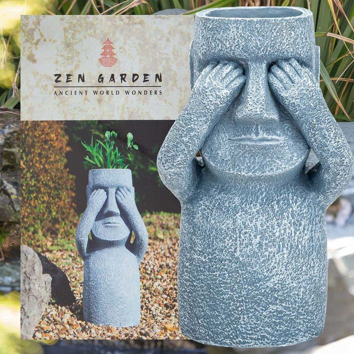 Easter Island Hiding Planter - See No Evil - 12" Zen Garden Ornament